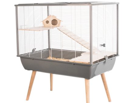 Cage Neo Silta, barreaux étroits (9 mm), grise avec grillage blanc, 78 x 48 x 58 cm Discount