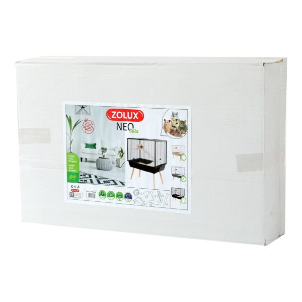 Cage Neo Silta, barreaux étroits (9 mm), grise avec grillage blanc, 78 x 48 x 58 cm Discount