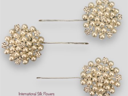 2   Rhinestone Pearl Floral Pin ( 4877-Silver ) on Sale