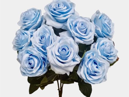 18  Silk Open Rose Bush ( AN10004-Baby Blue  ) on Sale