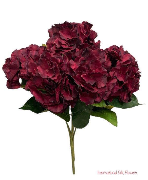 18  Silk Pongee Hydrangea Bush ( INT001-Burgundy ) Fashion