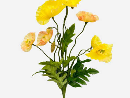 15” Faux Poppy Bush ( FBP279-Yellow ) For Cheap