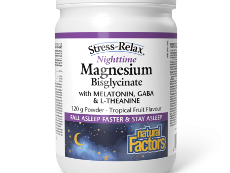 Natural Factors Stress-Relax Nighttime Magnesium Bysglycinate Tropical Fruit - 120g For Discount