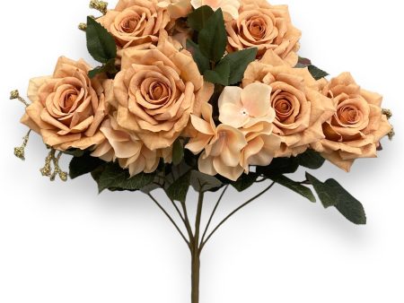 17  Artificial Rose Hydrangea Bush ( TY3508-Brown Cream ) Discount