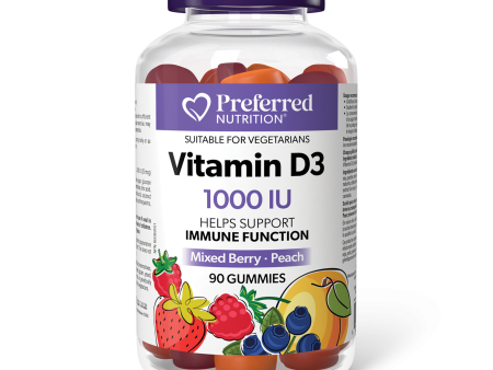 Preferred Nutrition Vitamin D3 1000UI Mixed Berry Peach Gummies on Sale