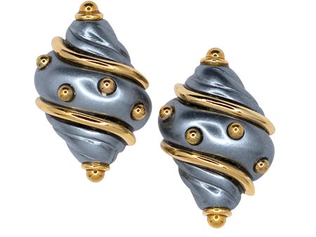 Grey Pearl With Gold Dots Small Shell Clip Earrings For Discount