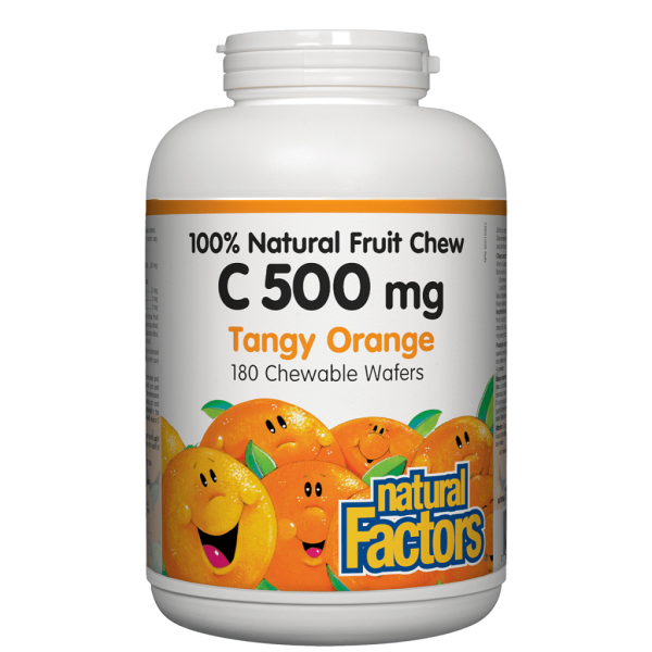 Vitamin C 500 mg 100% Natural Fruit Chew, Tangy Orange Chewable Wafers For Discount