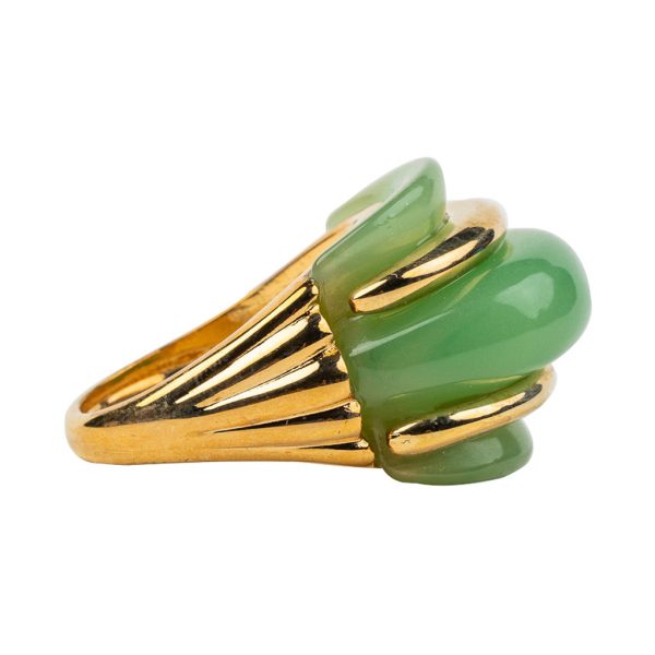 Gold and Jade Double Ribbed Ring For Sale