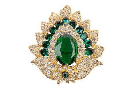 Gold and Crystal Emerald Gem Pin Sale