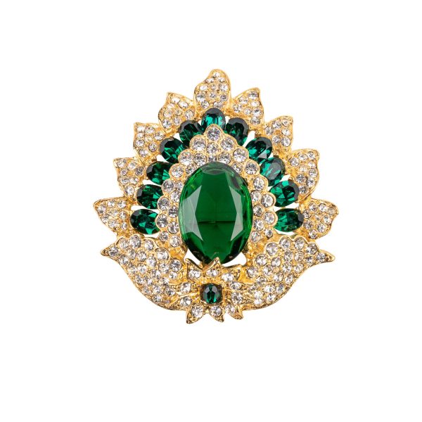 Gold and Crystal Emerald Gem Pin Sale