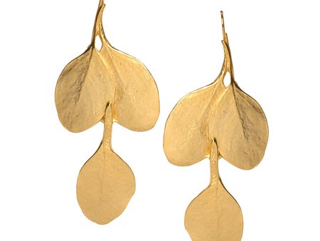 Satin Gold Long Leaf Pierced Earrings Sale