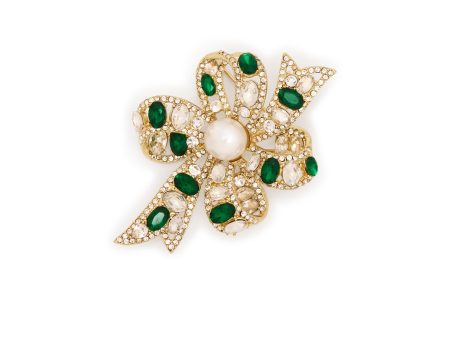 Emerald and Crystal Bow Pin For Cheap