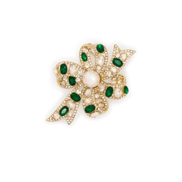 Emerald and Crystal Bow Pin For Cheap