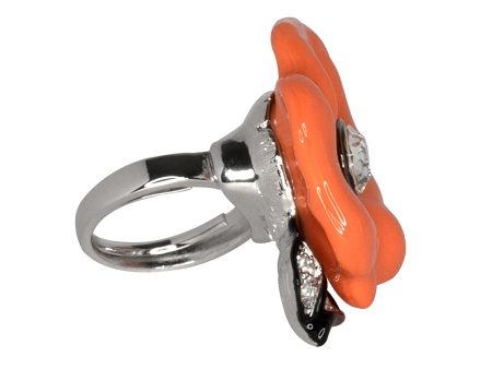 Silver & Coral Flower Ring Hot on Sale