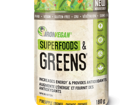 Iron Vegan Superfoods & Greens, Increases energy & provides antioxidants, Pineapple orange flavour For Sale