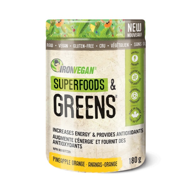 Iron Vegan Superfoods & Greens, Increases energy & provides antioxidants, Pineapple orange flavour For Sale