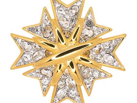 Polished Gold And Crystal Maltese Cross Pin Online now