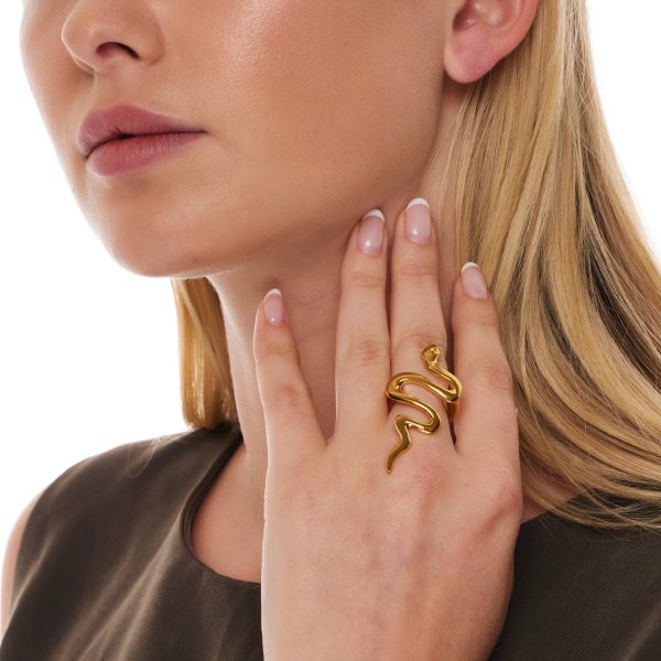 Polished Gold Serpentine Snake Ring on Sale