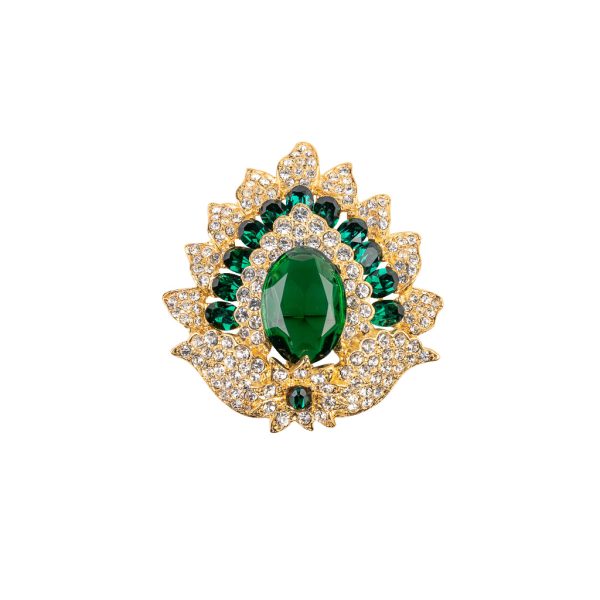 Gold and Crystal Emerald Gem Pin Sale