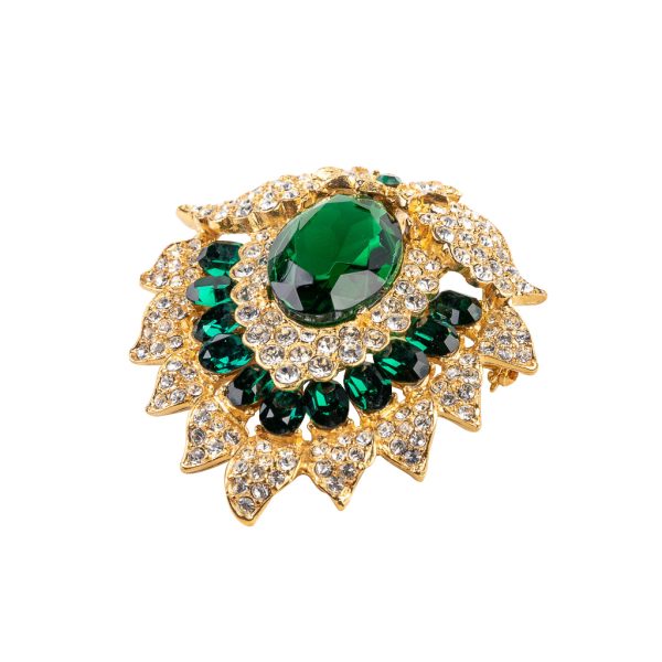 Gold and Crystal Emerald Gem Pin Sale