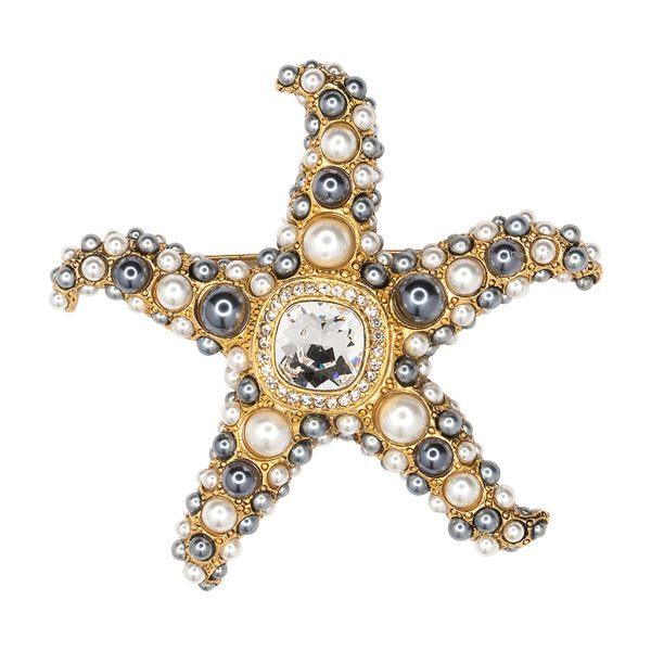 White and Grey Pearl Starfish Pin Hot on Sale