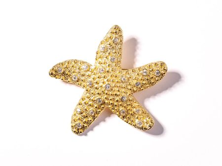 Gold and Crystal Starfish Pin on Sale