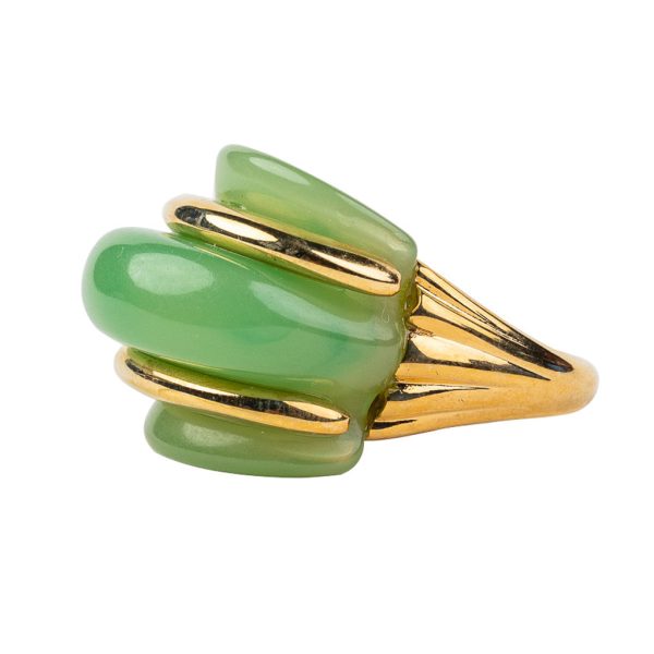 Gold and Jade Double Ribbed Ring For Sale