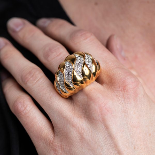 Gold and Rhinestone Wave Dome Ring Online Hot Sale