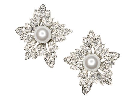 White Pearl Flower Clip Earrings For Sale