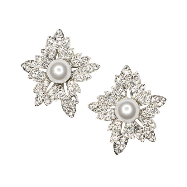 White Pearl Flower Clip Earrings For Sale