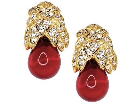 Gold, Rhinestone And Ruby Clip Earrings Fashion