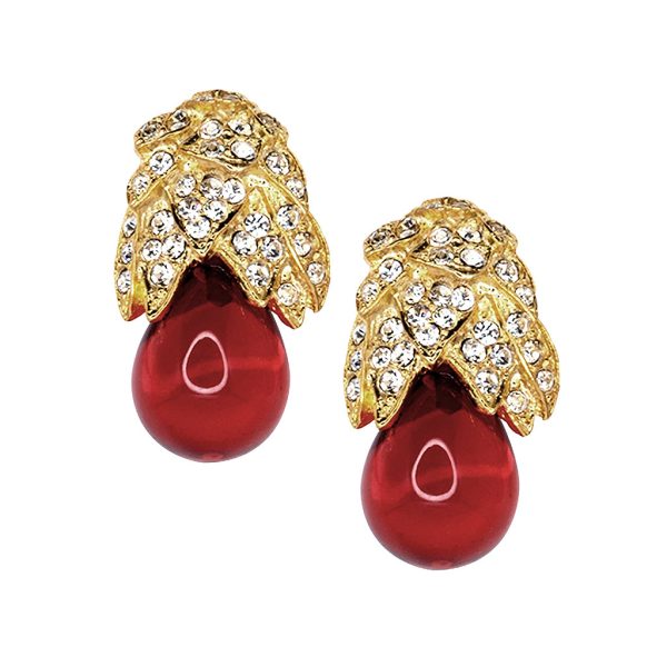 Gold, Rhinestone And Ruby Clip Earrings Fashion