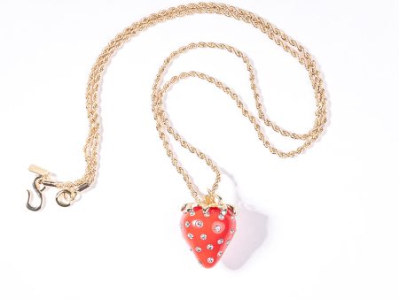 Gold Rope Chain with Red and Crystal Strawberry Necklace Supply