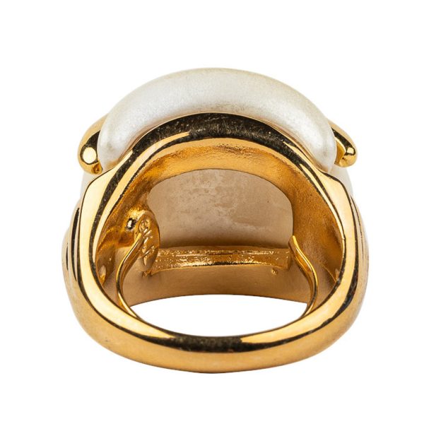 Gold and Pearl Double Ribbed Ring For Cheap