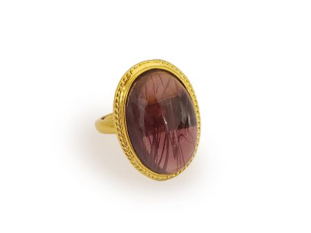 Satin Gold and Flaw Amethyst Center Oval Ring Online now