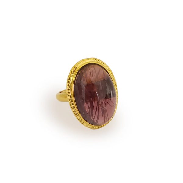 Satin Gold and Flaw Amethyst Center Oval Ring Online now