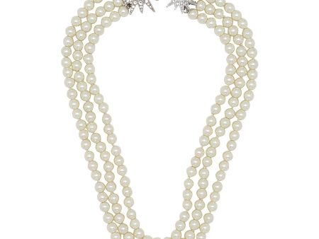 Three Row Pearl Necklace with Starburst Clasp Fashion