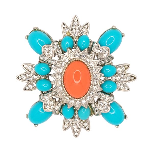 Turquoise and Coral Cluster Pin For Discount