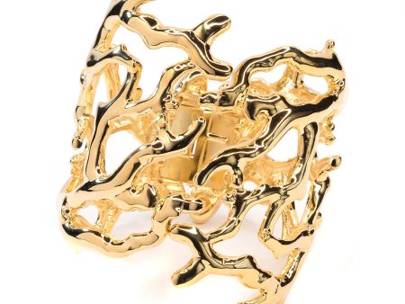 Polished Gold Coral Branch Hinged Cuff Online