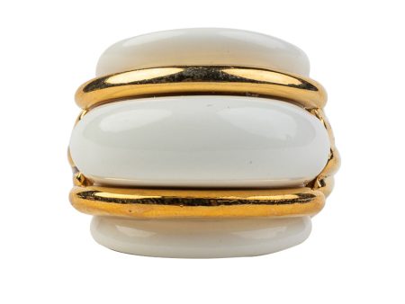 Gold and White Double Ribbed Ring For Sale