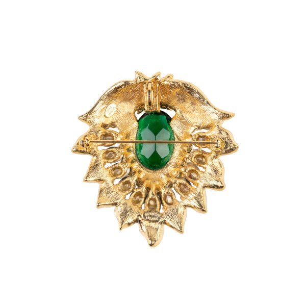 Gold and Crystal Emerald Gem Pin Sale