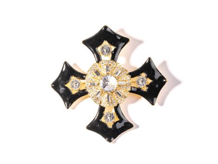 Gold, Crystal and Black Maltese Cross Pin For Discount