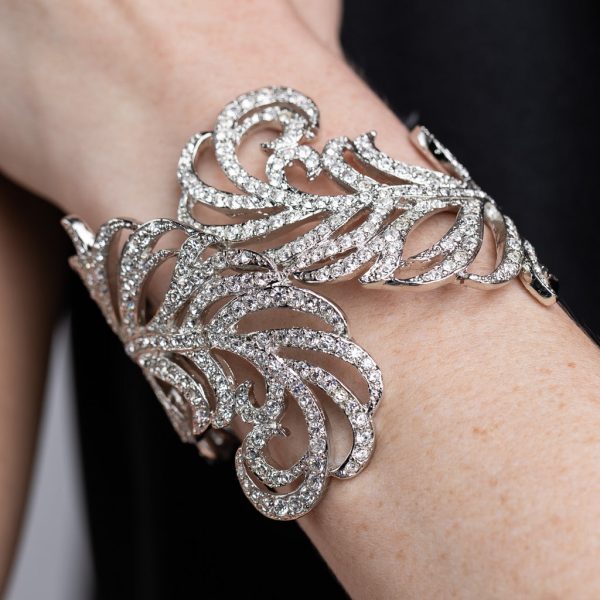 Crystal Hinged Feather Cuff on Sale