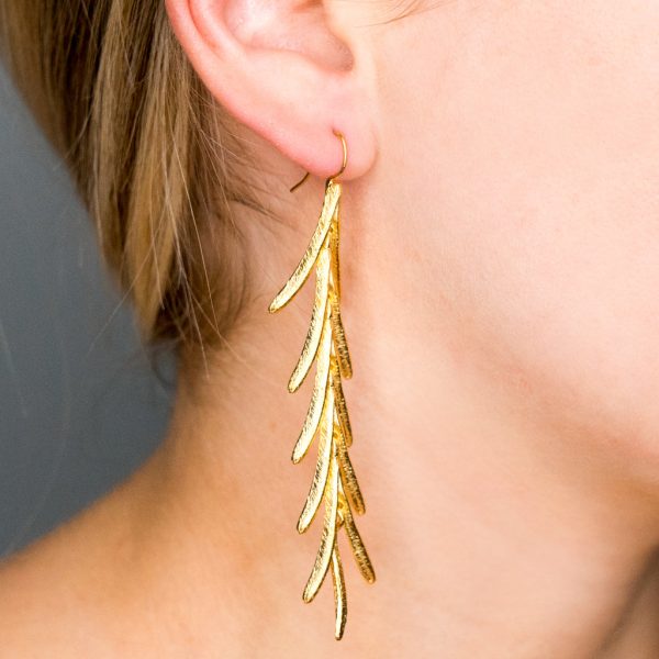 Satin Gold Leaves Drop Fishhook Pierced Earrings Online