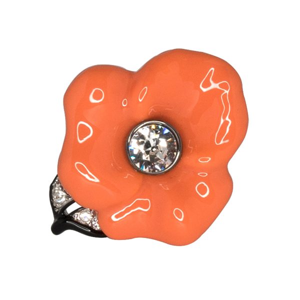 Silver & Coral Flower Ring Hot on Sale