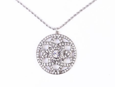 Rhodium and Rhinestone Pendant Necklace Hot on Sale