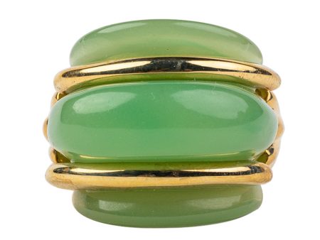 Gold and Jade Double Ribbed Ring For Sale