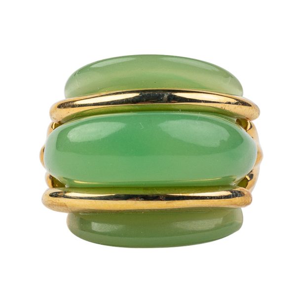 Gold and Jade Double Ribbed Ring For Sale