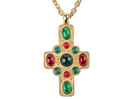 Satin Gold Ruby and Emerald Necklace For Cheap