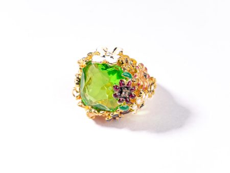 Peridot Center Flower Ring For Cheap